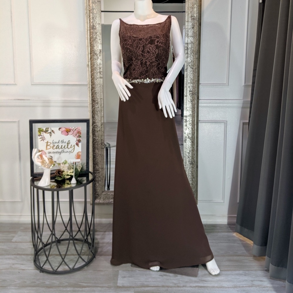 Brown Lace Formal Evening Prom Dress Gown
